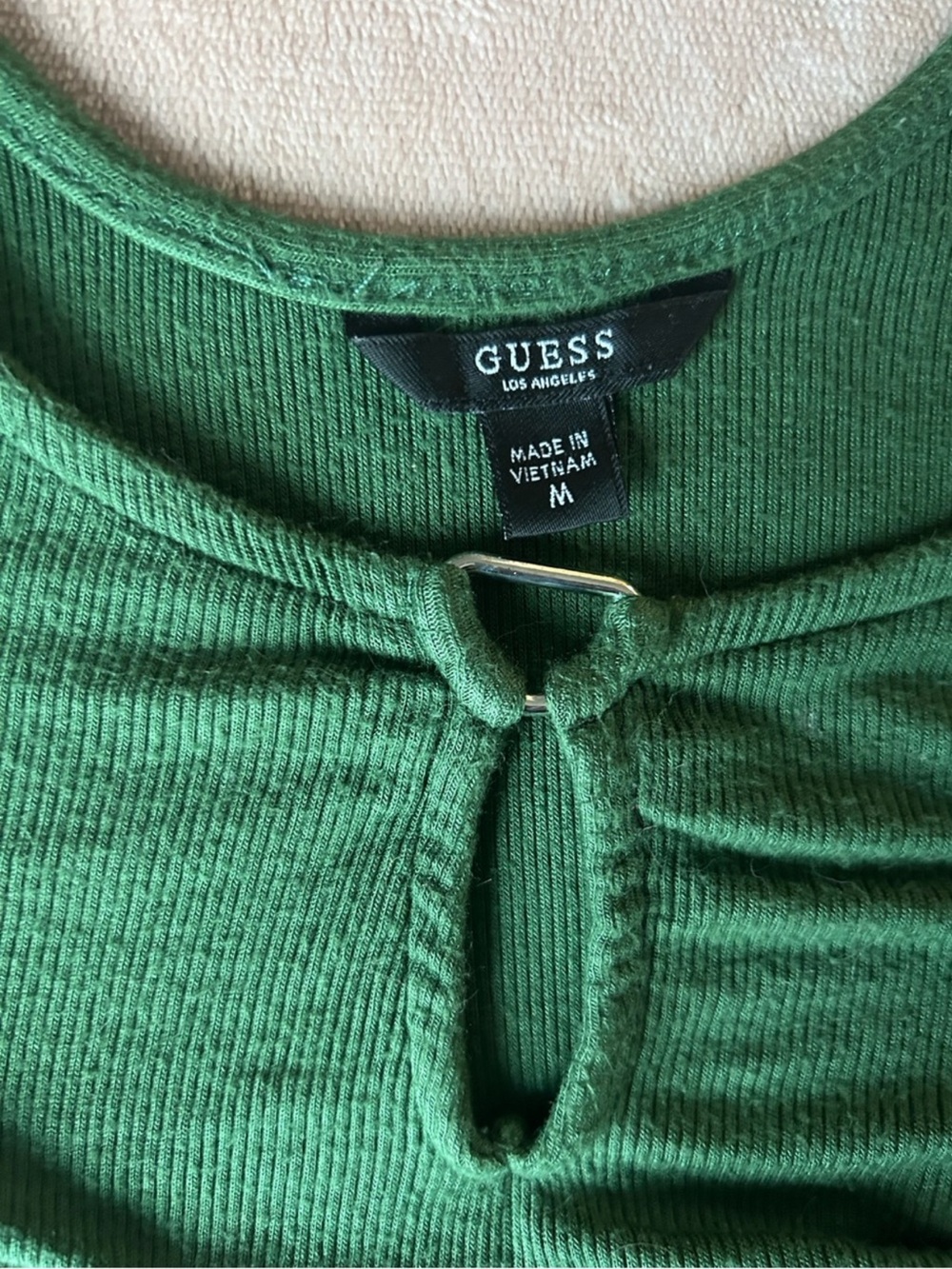 GUESS Forest Green Ribbed Keyhole Ring Bodysuit Size M